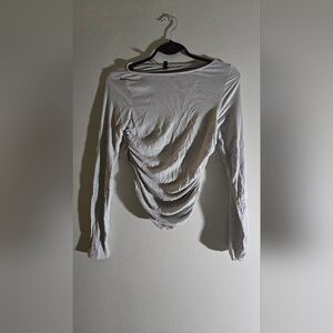 H&M Soft Gray Ruched Long Sleeve Tee